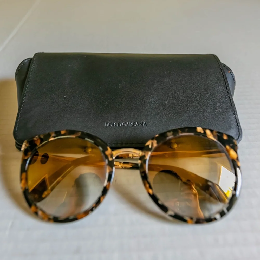 DOLCE & GABBANA Cube Black /Gold & Patterned Round Women's 52 mm Sunglasses - Picture 5 of 14
